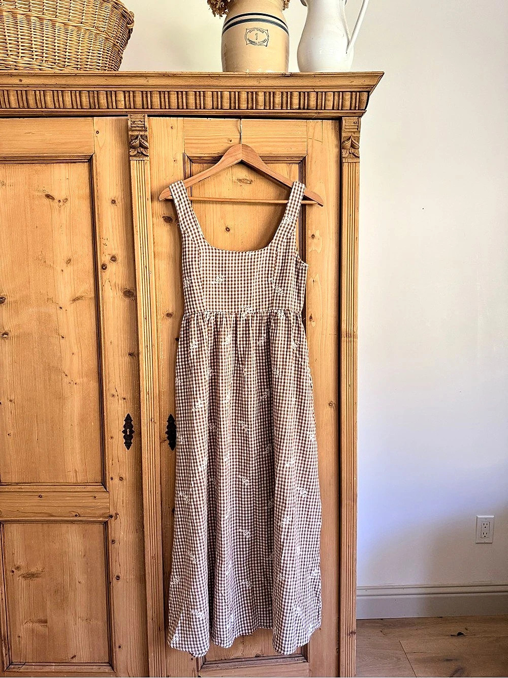 Gingham Maxi Dress in Brown & White Like New